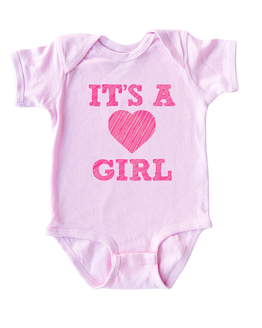 It’s A Girl Heart Gender Reveal Short Sleeve Girls Baby Bodysuit