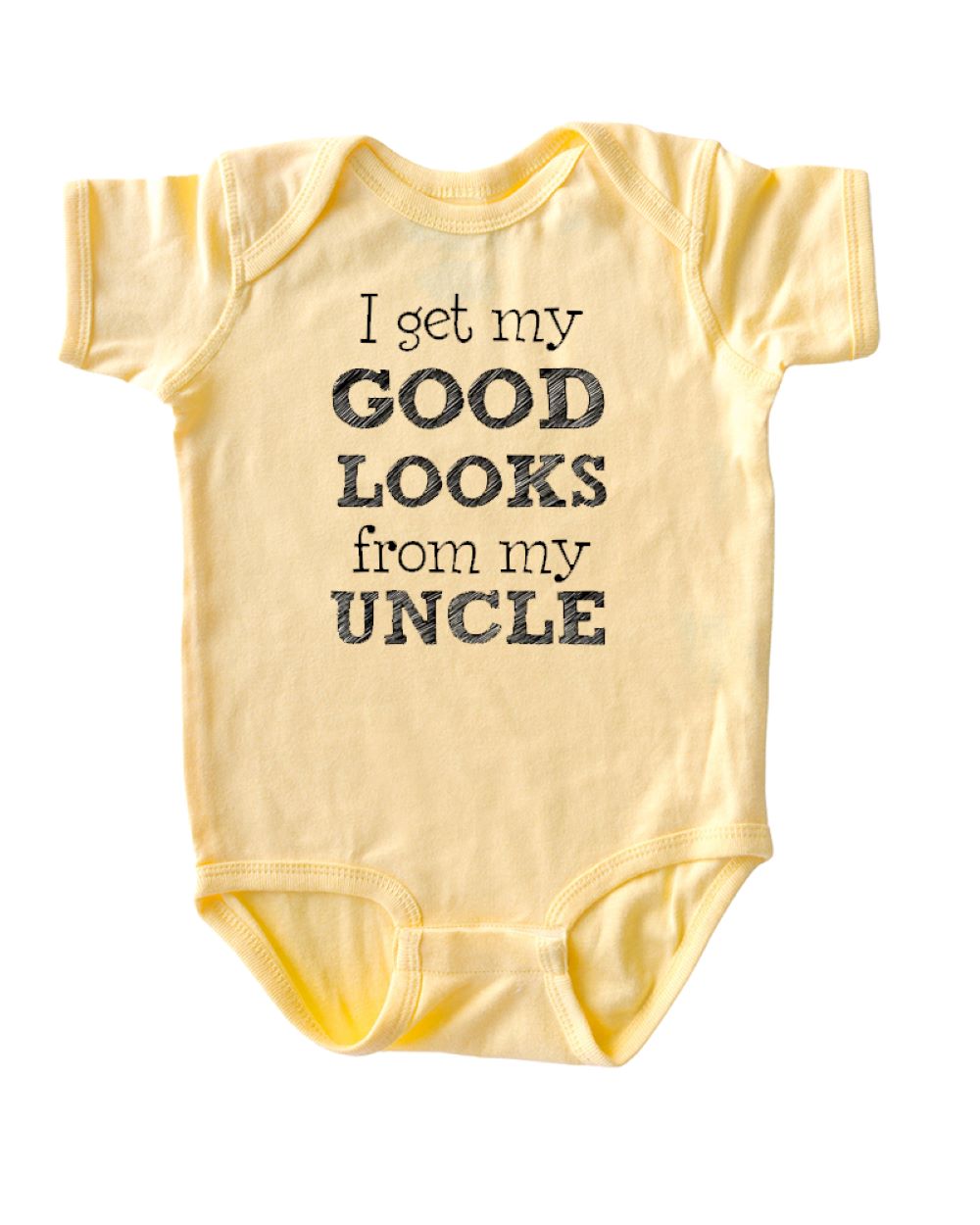 I Get My Good Looks From My Uncle Short Sleeve Baby Bodysuit