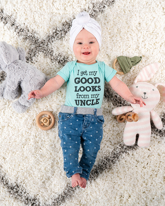 I Get My Good Looks From My Uncle Short Sleeve Baby Bodysuit